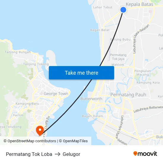Permatang Tok Loba to Gelugor map
