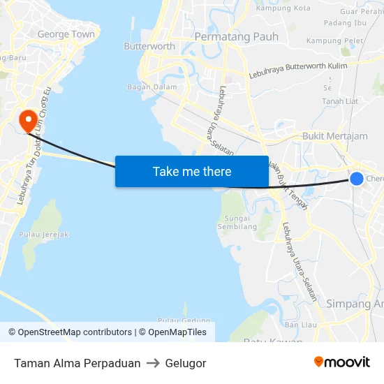 Taman Alma Perpaduan to Gelugor map