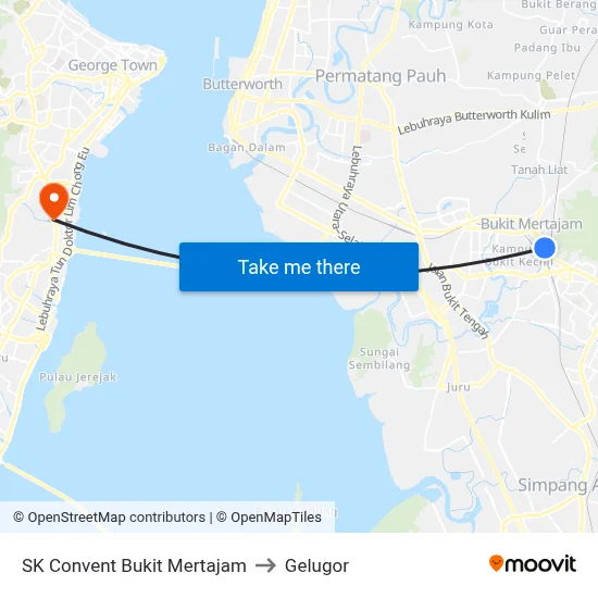 SK Convent Bukit Mertajam to Gelugor map