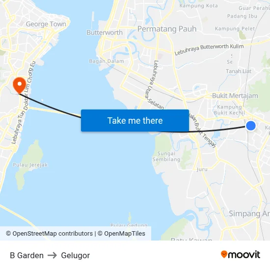 B Garden to Gelugor map