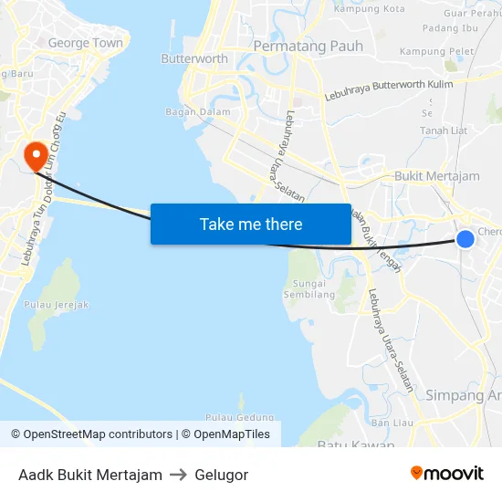 Aadk Bukit Mertajam to Gelugor map