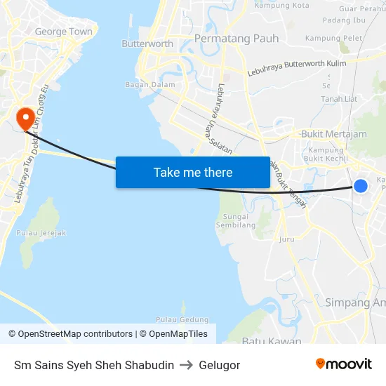 Sm Sains Syeh Sheh Shabudin to Gelugor map