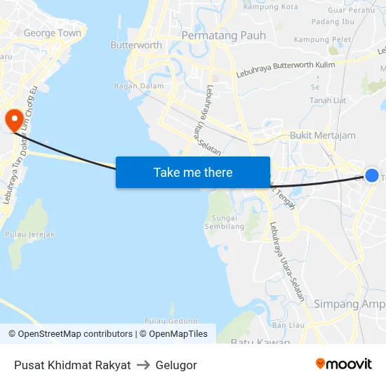 Pusat Khidmat Rakyat to Gelugor map