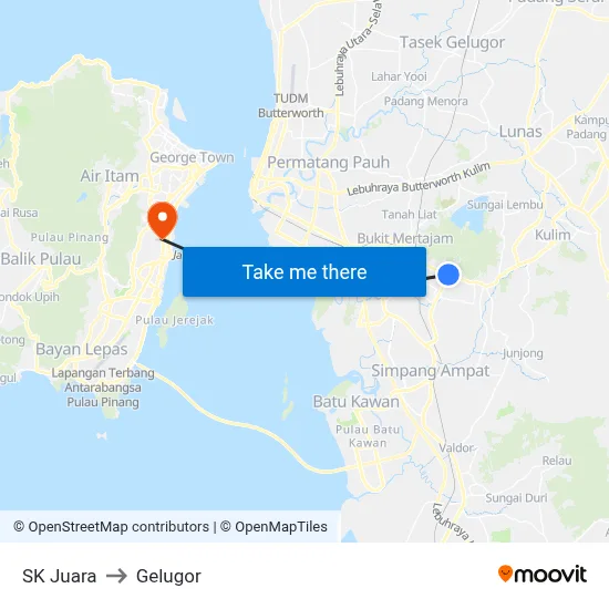 SK Juara to Gelugor map