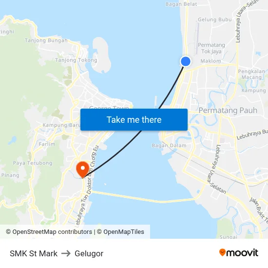 SMK St Mark to Gelugor map
