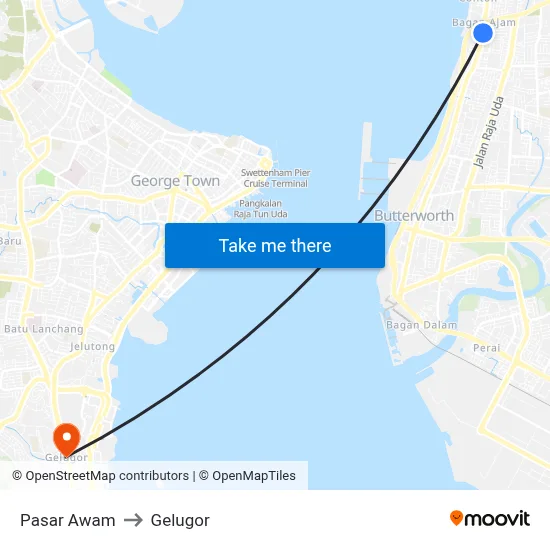 Pasar Awam to Gelugor map