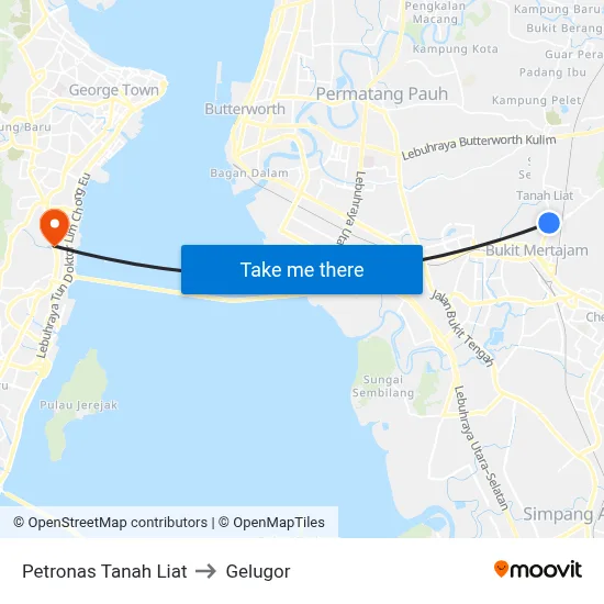 Petronas Tanah Liat to Gelugor map