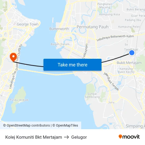 Kolej Komuniti Bkt Mertajam to Gelugor map