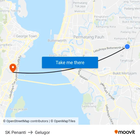SK Penanti to Gelugor map