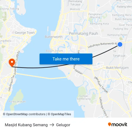 Masjid Kubang Semang to Gelugor map