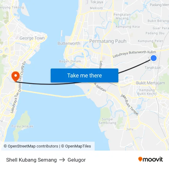 Shell Kubang Semang to Gelugor map