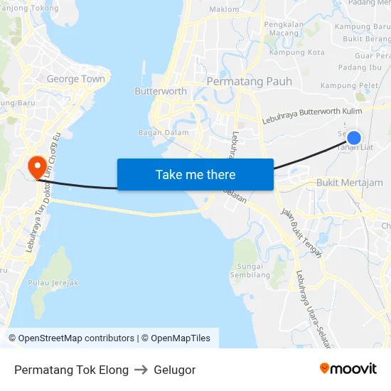 Permatang Tok Elong to Gelugor map