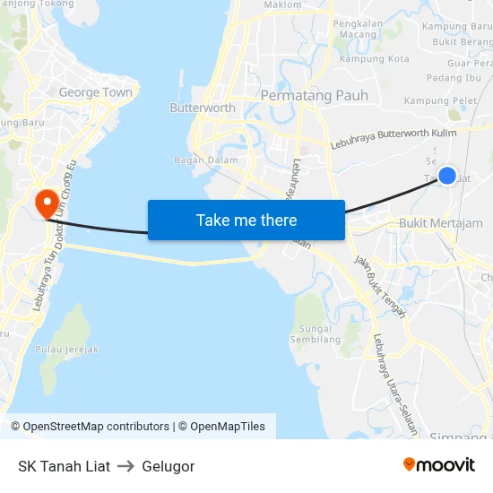 SK Tanah Liat to Gelugor map