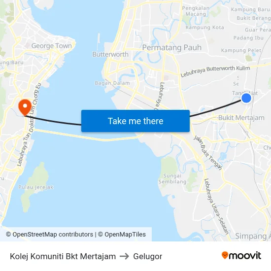 Kolej Komuniti Bkt Mertajam to Gelugor map