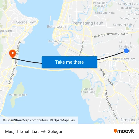 Masjid Tanah Liat to Gelugor map