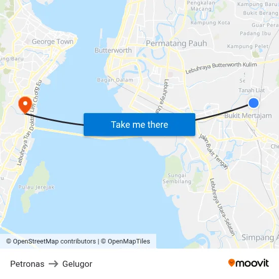 Petronas to Gelugor map