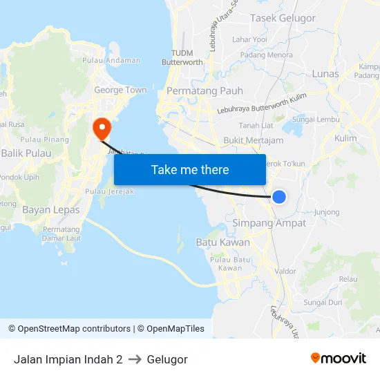 Jalan Impian Indah 2 to Gelugor map