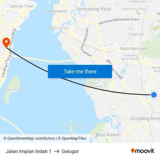 Jalan Impian Indah 1 to Gelugor map