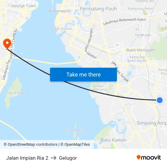 Jalan Impian Ria 2 to Gelugor map