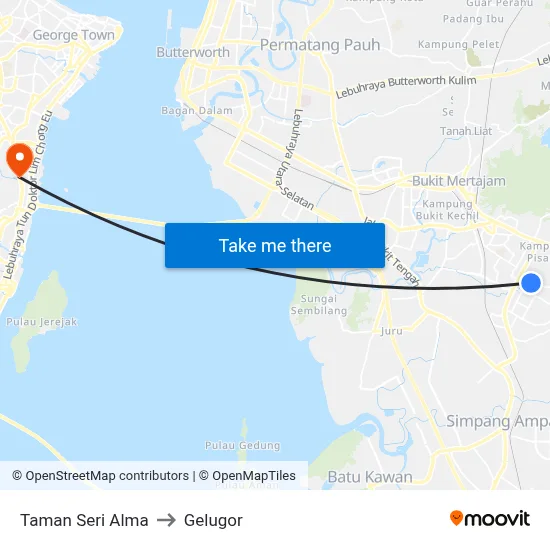 Taman Seri Alma to Gelugor map