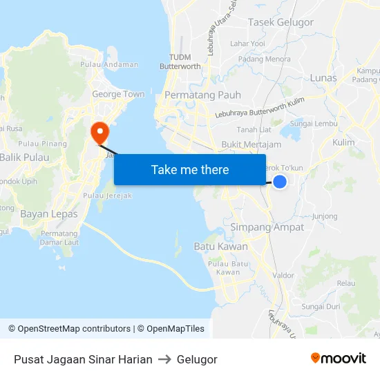 Pusat Jagaan Sinar Harian to Gelugor map