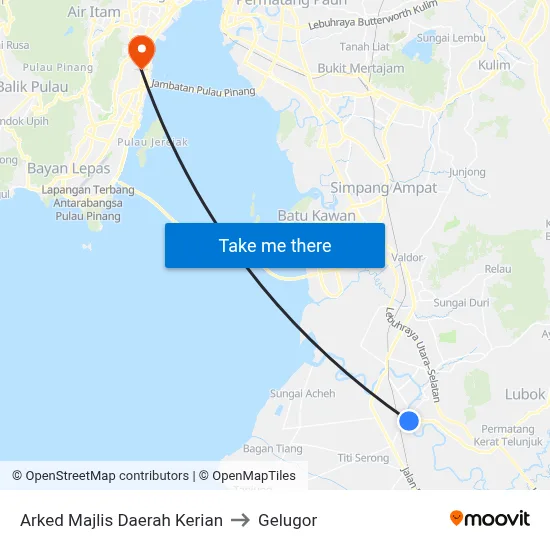 Arked Majlis Daerah Kerian to Gelugor map