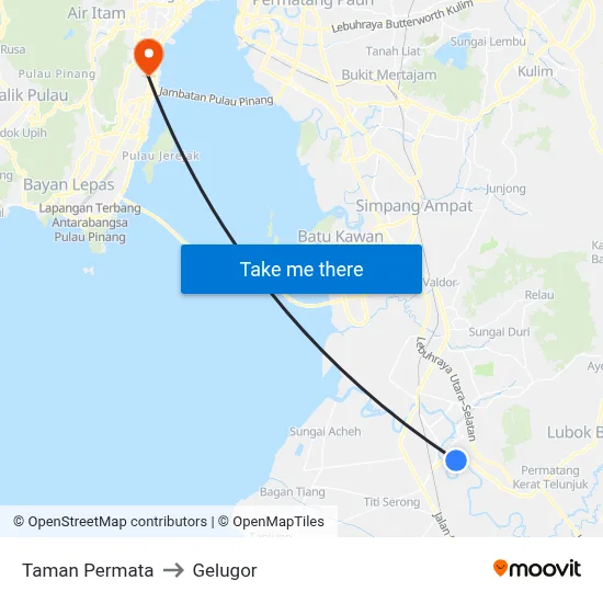 Taman Permata to Gelugor map