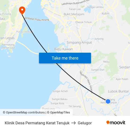 Klinik Desa Permatang Kerat Terujuk to Gelugor map