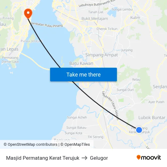 Masjid Permatang Kerat Terujuk to Gelugor map