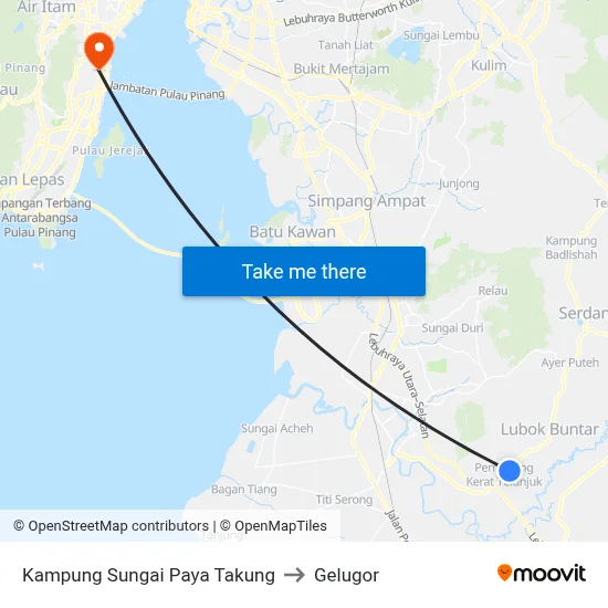 Kampung Sungai Paya Takung to Gelugor map