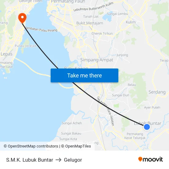 S.M.K. Lubuk Buntar to Gelugor map