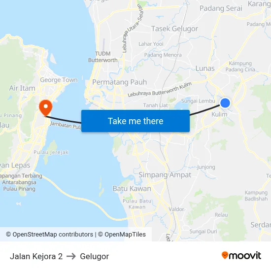 Jalan Kejora 2 to Gelugor map