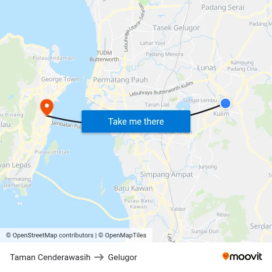 Taman Cenderawasih to Gelugor map