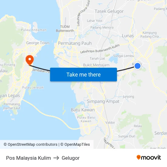 Pos Malaysia Kulim to Gelugor map