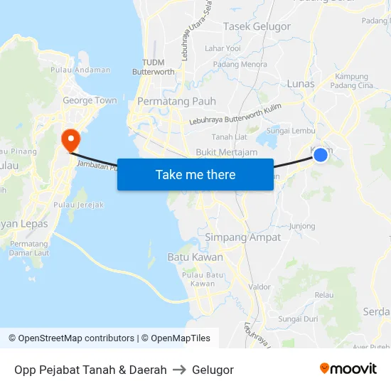 Opp Pejabat Tanah & Daerah to Gelugor map