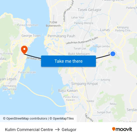 Kulim Commercial Centre to Gelugor map