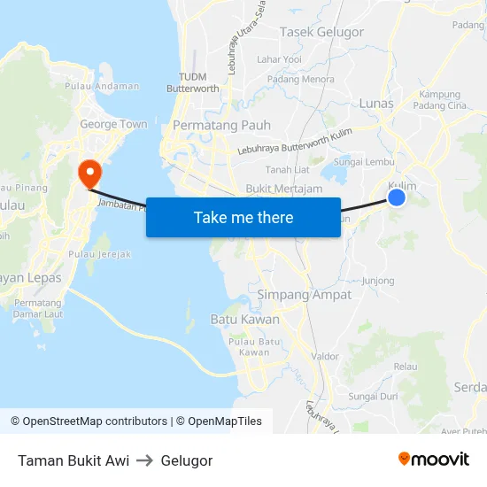 Taman Bukit Awi to Gelugor map