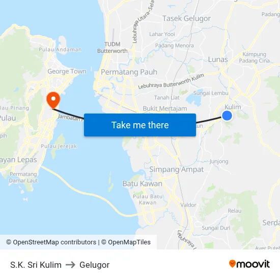 S.K. Sri Kulim to Gelugor map