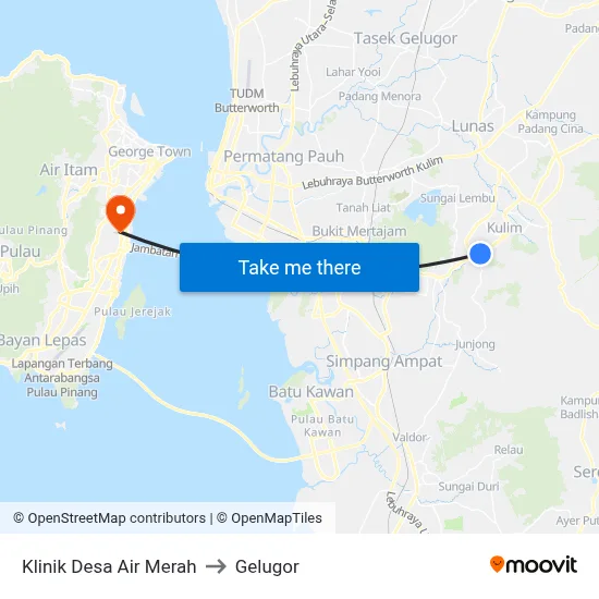 Klinik Desa Air Merah to Gelugor map