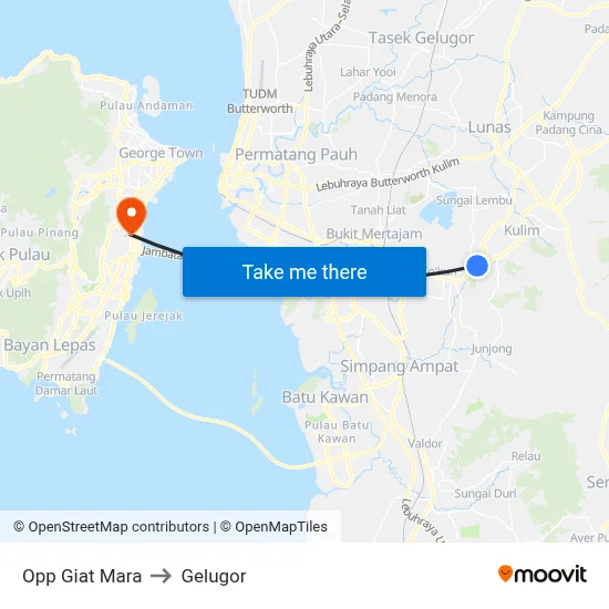 Opp Giat Mara to Gelugor map