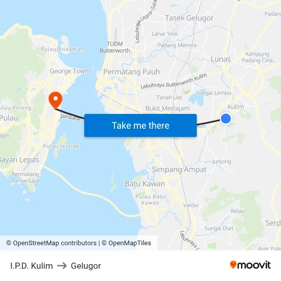 I.P.D. Kulim to Gelugor map
