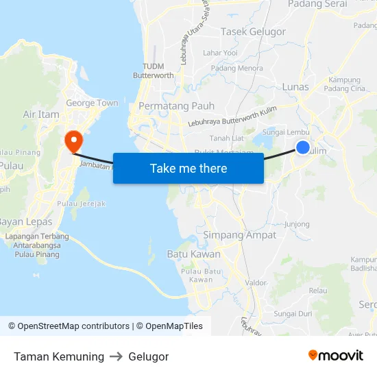 Taman Kemuning to Gelugor map