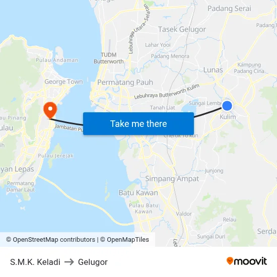 S.M.K. Keladi to Gelugor map
