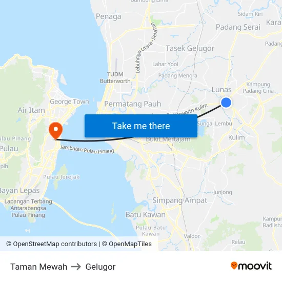 Taman Mewah to Gelugor map