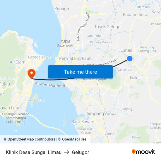 Klinik Desa Sungai Limau to Gelugor map