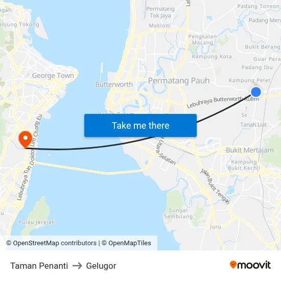 Taman Penanti to Gelugor map