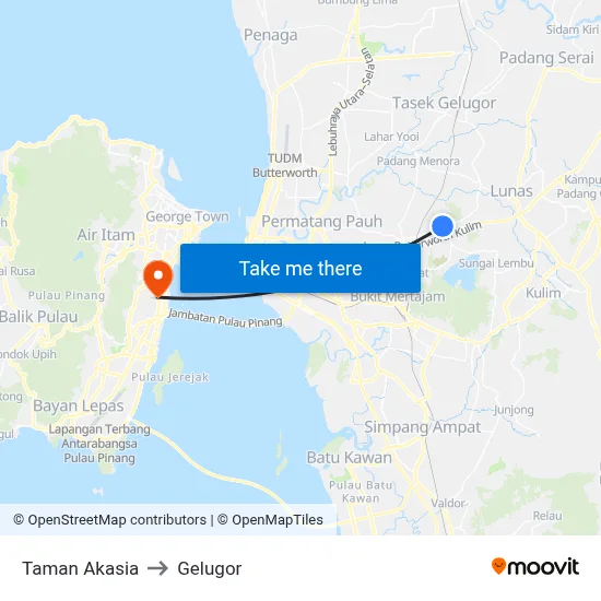 Taman Akasia to Gelugor map