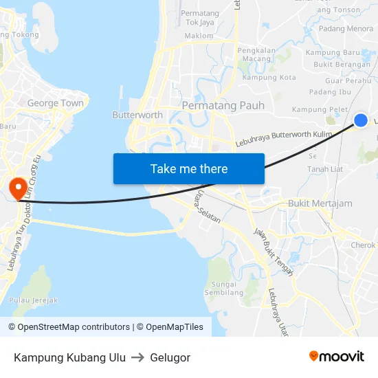 Kampung Kubang Ulu to Gelugor map