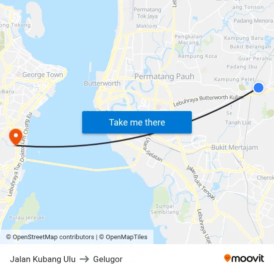 Jalan Kubang Ulu to Gelugor map