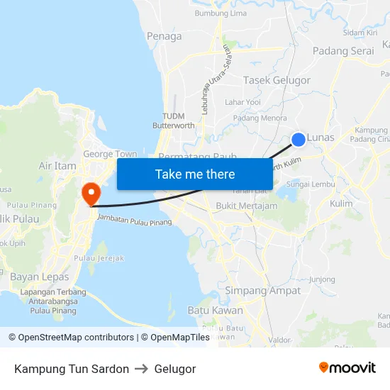 Kampung Tun Sardon to Gelugor map